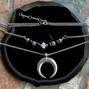 Crystal moon necklace . Genuine Herkimer diamond double layer lunula necklace
